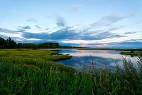 picturesque landscape of the lake at dusk