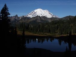 lake on the background of the mountains in washington