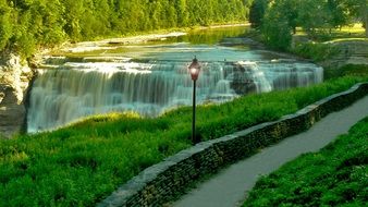 Landscape of the Waterfall in a park