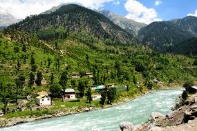 panorama of a river among green mountains in pakistan