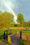 rainbow over the bridge in spring