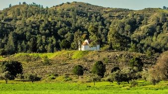 building on a hill near the forest