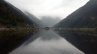 Fog over the beautiful lake in a valley in Trabzon, turkey