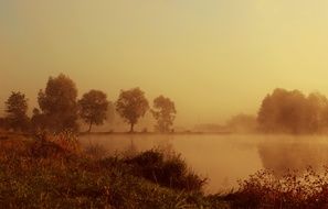 morning haze over a lake in poland