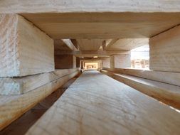 wooden pallets in a building