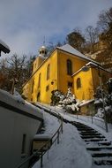 stepway to old church at snowy winter, germany, Zittau Mountains