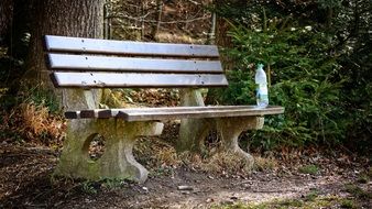 bottle of water on the park bench