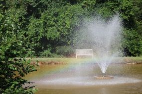 rainbow in the spray of the fountain