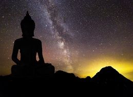 silhouette of buddha at night