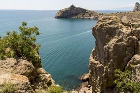 Blue Sea Bay at cliffs, russia, Crimea, Cape Kapchik