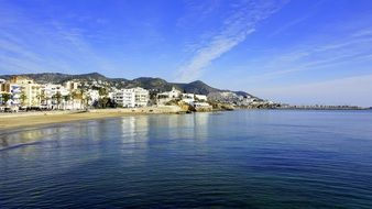 Beach with Golden Sand at Coastal city, spain, Sitges