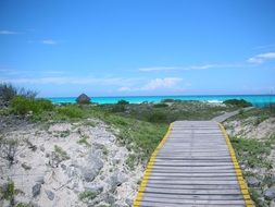 wooden path on a rocky mountain