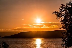 landscape of yellow sunrise over the island