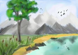 Mountains and Lake drawing