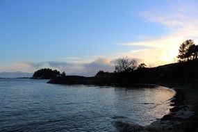 evening panorama of a winter beach in Norway