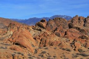 red rocky desert in Alabama Hills state park, usa, california