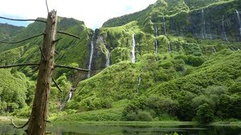 Waterfalls on green Mountain Landscape