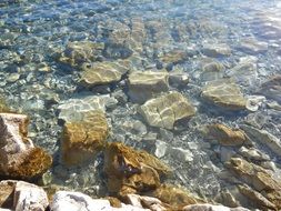 stones in the clear water of the lake