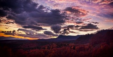 scenic colorful dark Cloudscape, dusk in Mountains