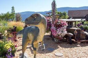 statue of a dinosaur in a national park in British Columbia