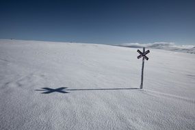 wooden signpost on a snowy slope