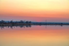 mirroring lake at sunset