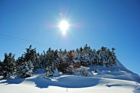 bright sun over a snowy landscape