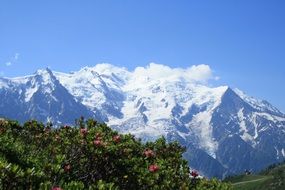 Chamonix on a background of white mountains in France