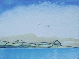Postcard watercolor Landscape drawing
