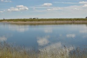 artificial pond with calm water