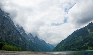 panorama of lake Geneva under a cloudy sky
