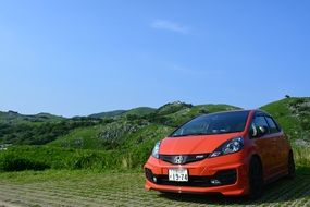 red car Honda among nature