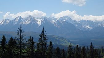 distant view of the high Tatras in the clouds