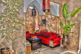 vintage interior of traditional building, Riad, Morocco, Marraquech