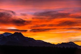 colorful orange sunset over the Tatras