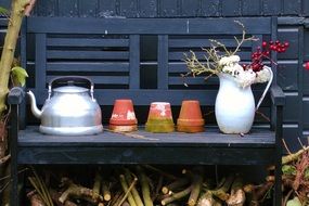 Still Life with Garden pots on bench scene