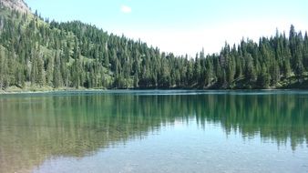 scenic Lake at forested Mountains, usa, montana
