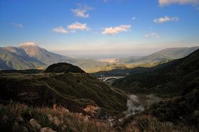 green mountains and white bridge in Taiwan