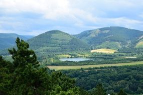 distant view of a lake in the valley