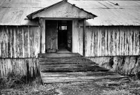 black and white picture of rural barn