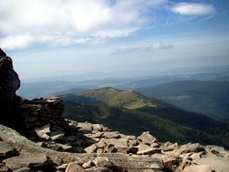 boulders on Top of Mountain in view of Babia Góra massif, poland