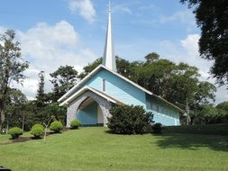 church with blue walls