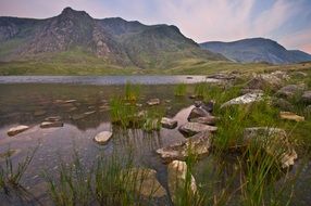 Lake Snowdonia and mountains in Scenic evening landscape, uk, Wales