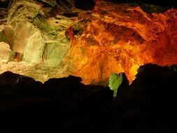 orange stones in the cave