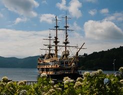 Pirate Boat for tourism in Japan near the coast