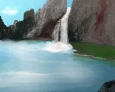 Beautiful waterfall in the lake from the rocks
