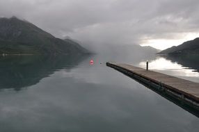 Calm lake at stormy day