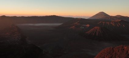 panoramic view of the volcano bromo at sunset