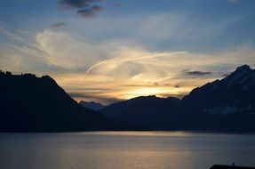 pastel sunset over the mountains in Switzerland