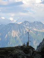 panorama of rocks in the snow in the mountains of switzerland